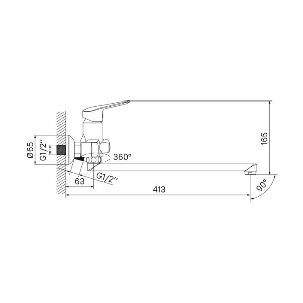 Смеситель для ванны с длинным изливом с керамическим дивертором, IDDIS Torr TORSBL2i10WA, хром